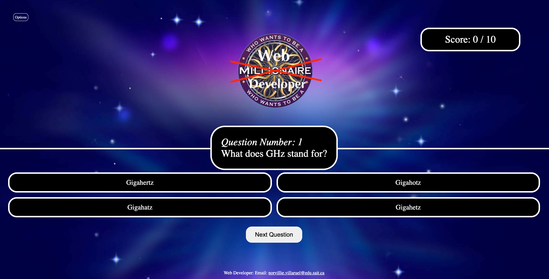 Who wants to be a Web Developer(Trivia Game)